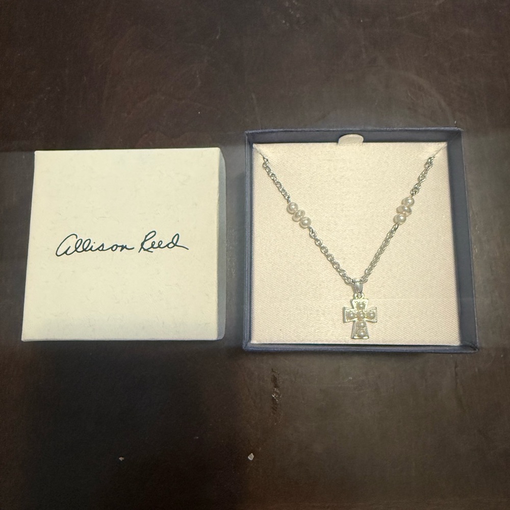 Silver & Pearl Cross Necklace